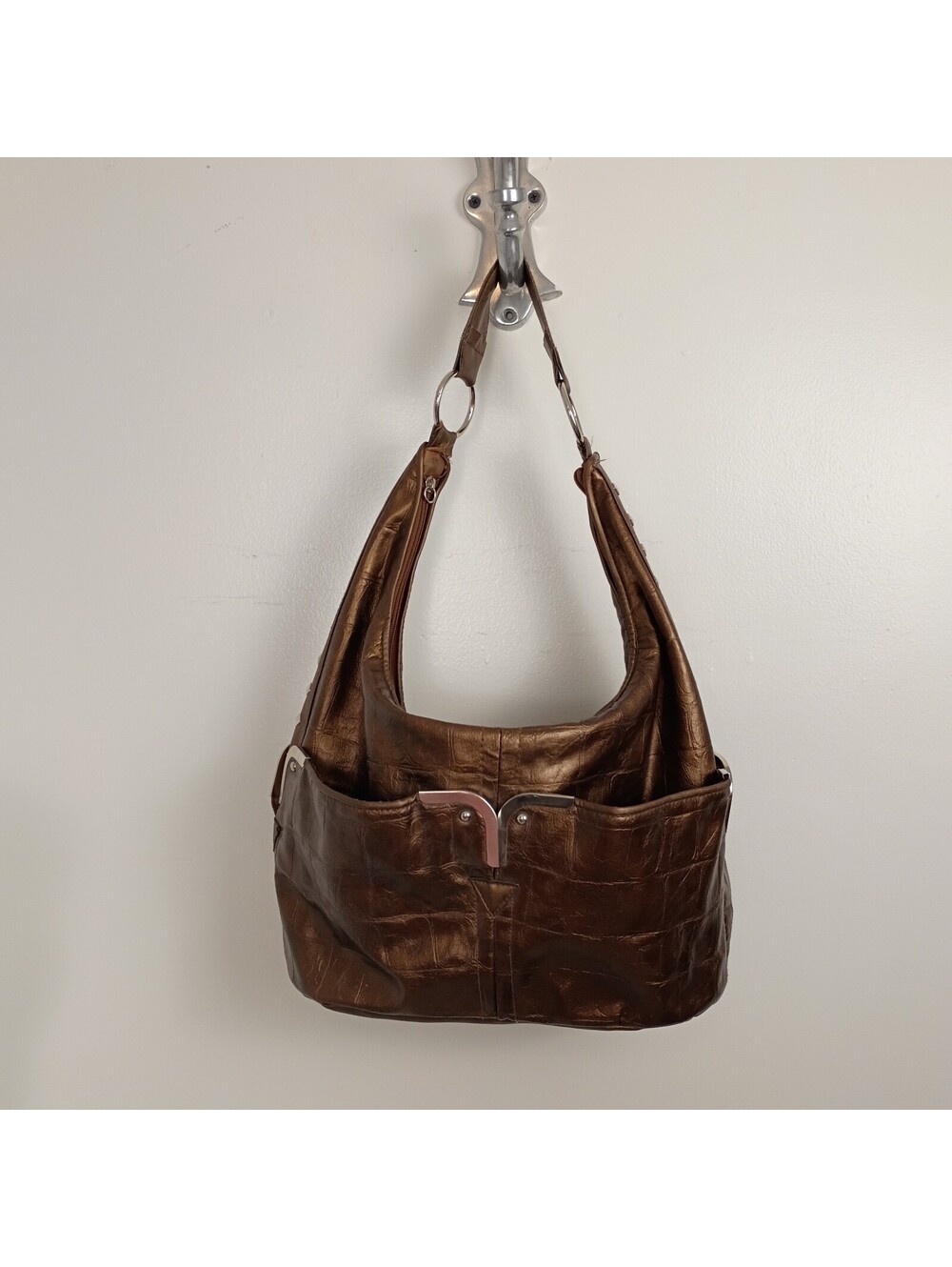 GAL Vintage Y2K Bronze Metallic Shoulder Bag with Studs and Chrome Hardware